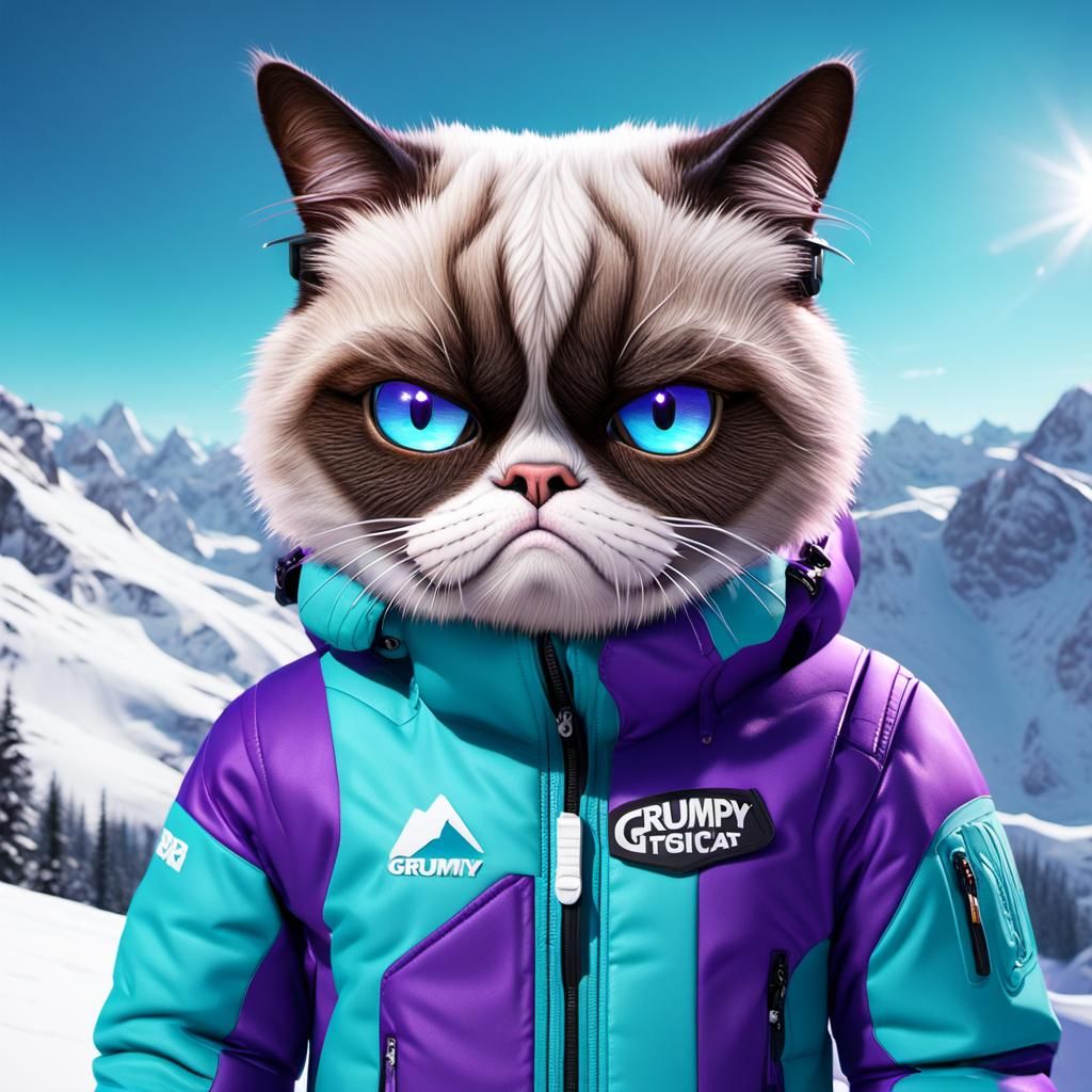 Grumpy Cat Snowboarding in the Alps: Photorealistic 4K