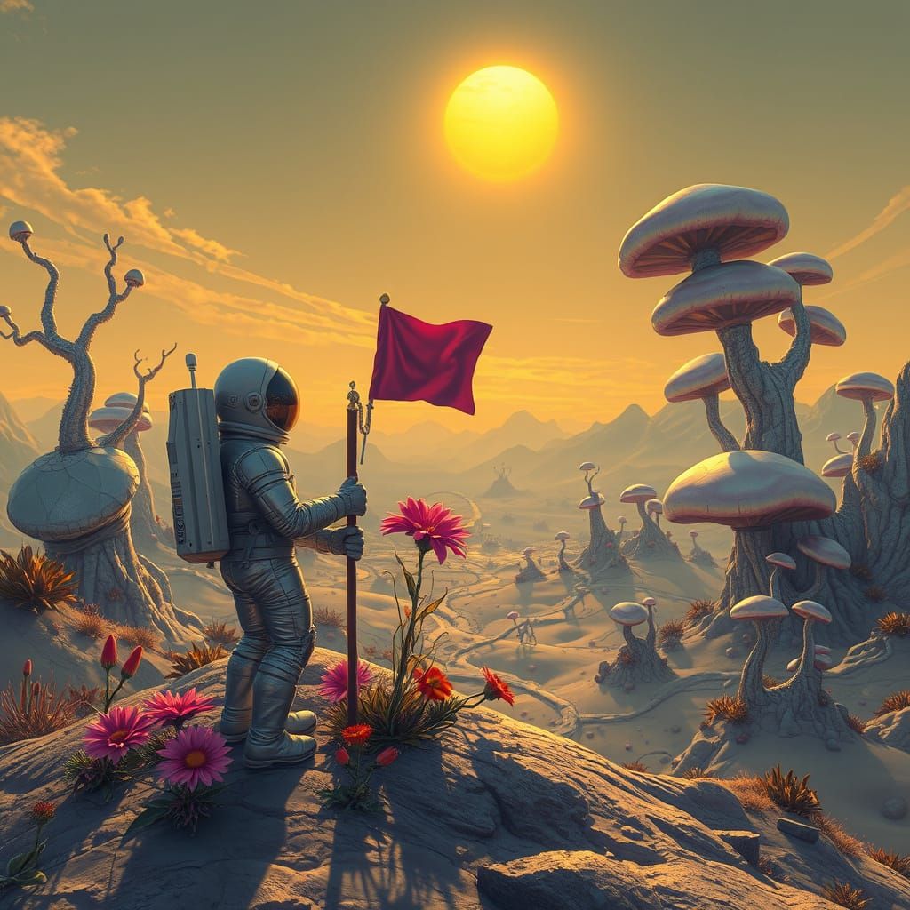 Astronaut in a Fantastical, Alien Landscape