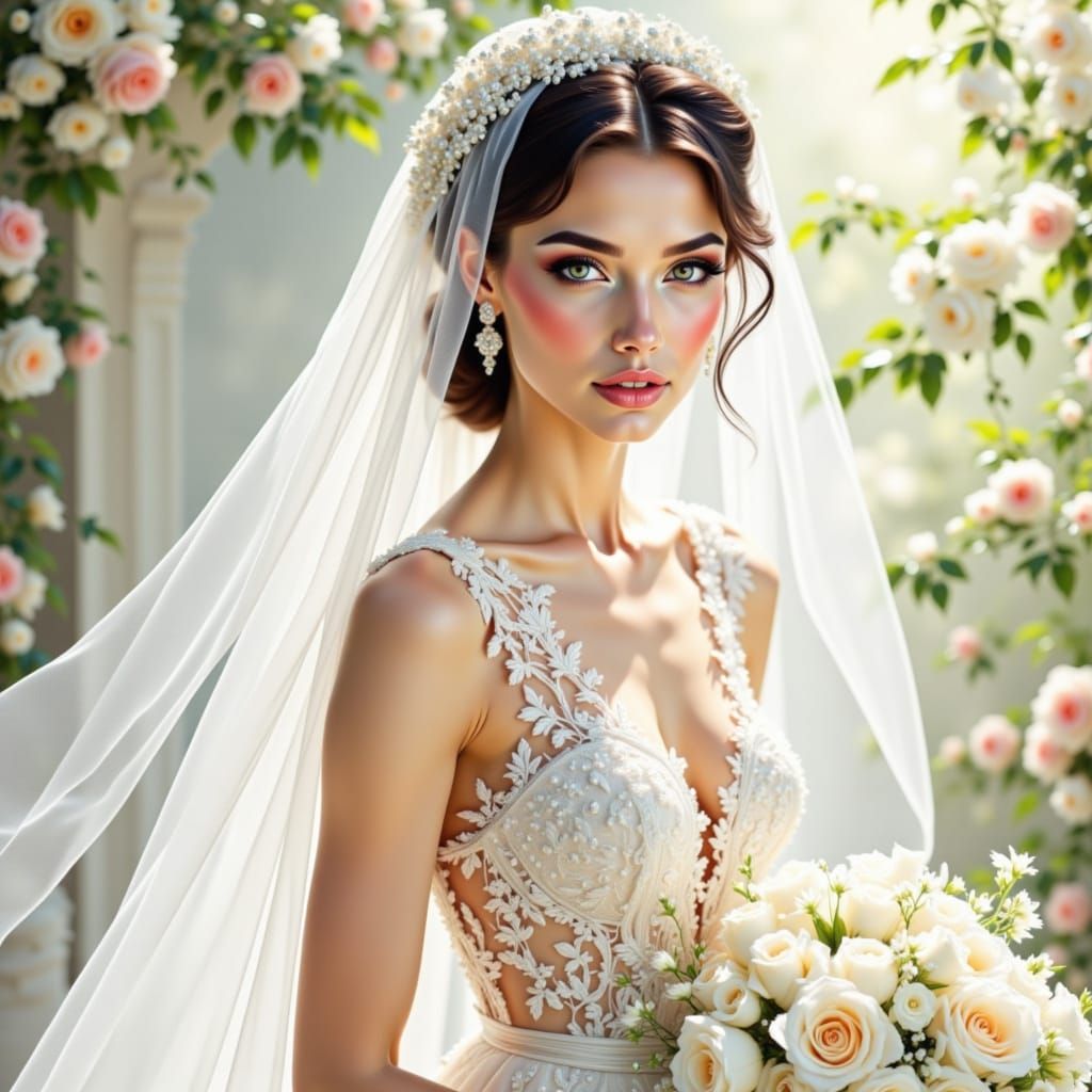 Ethereal Bride in Haute Couture Watercolor Style