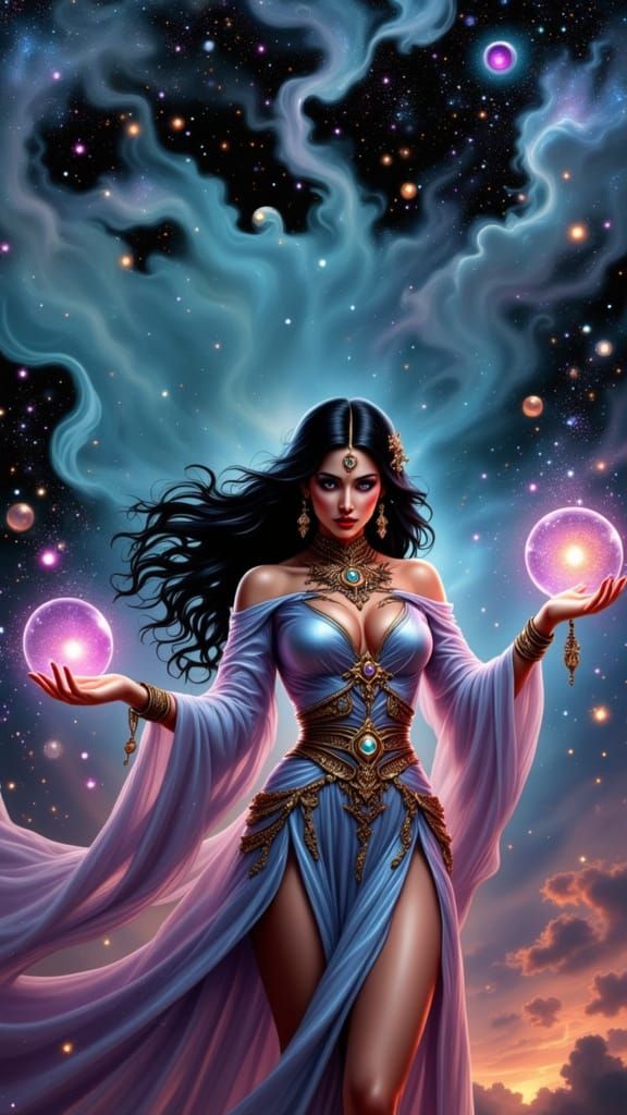 Cosmic Sorceress Casting Stardust Spells