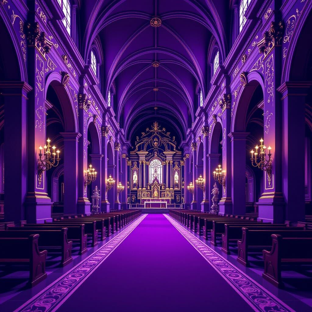 Baroque Church Interior with Purple Accents and Fractal Deta...