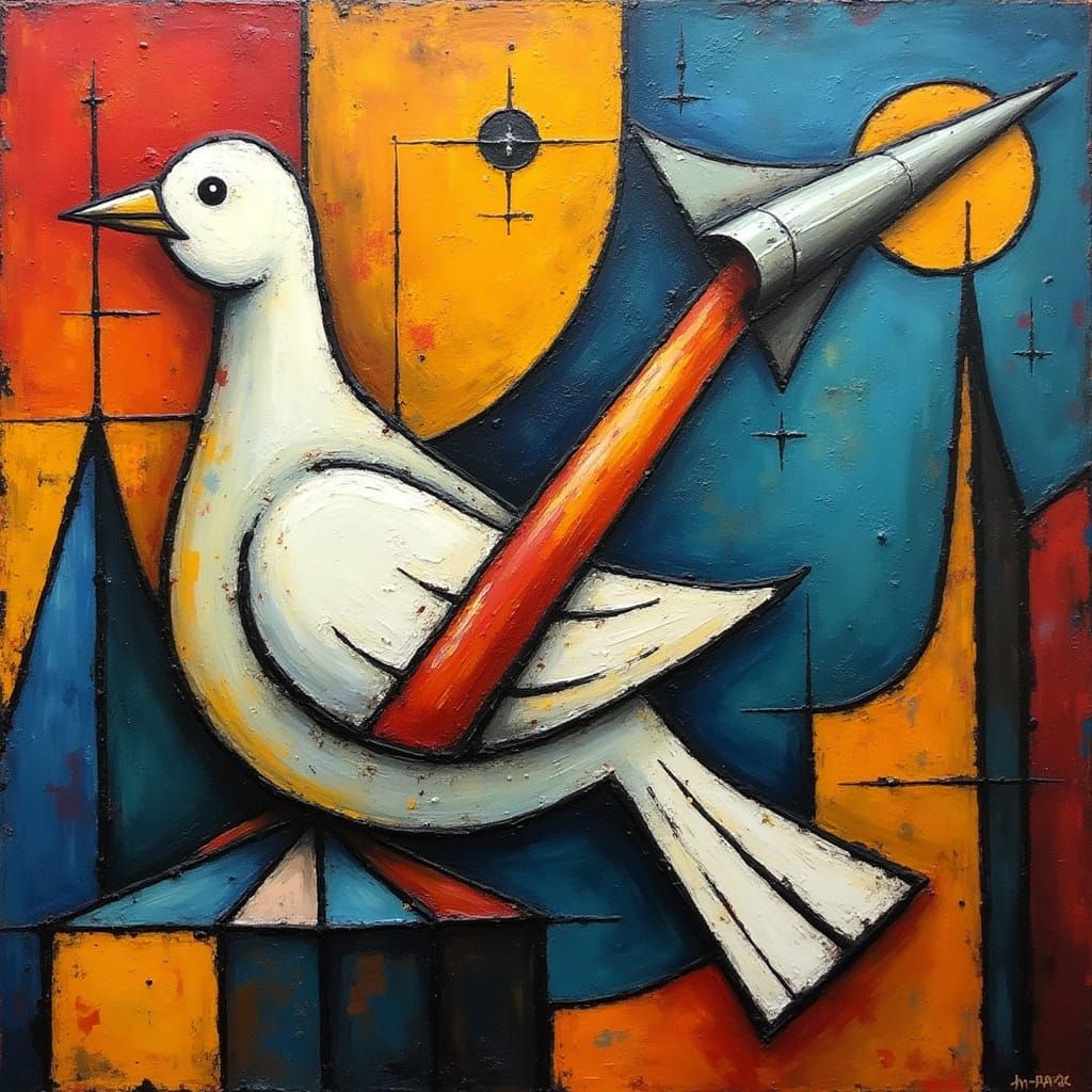 Cubist Dove of Peace with Model Rocket