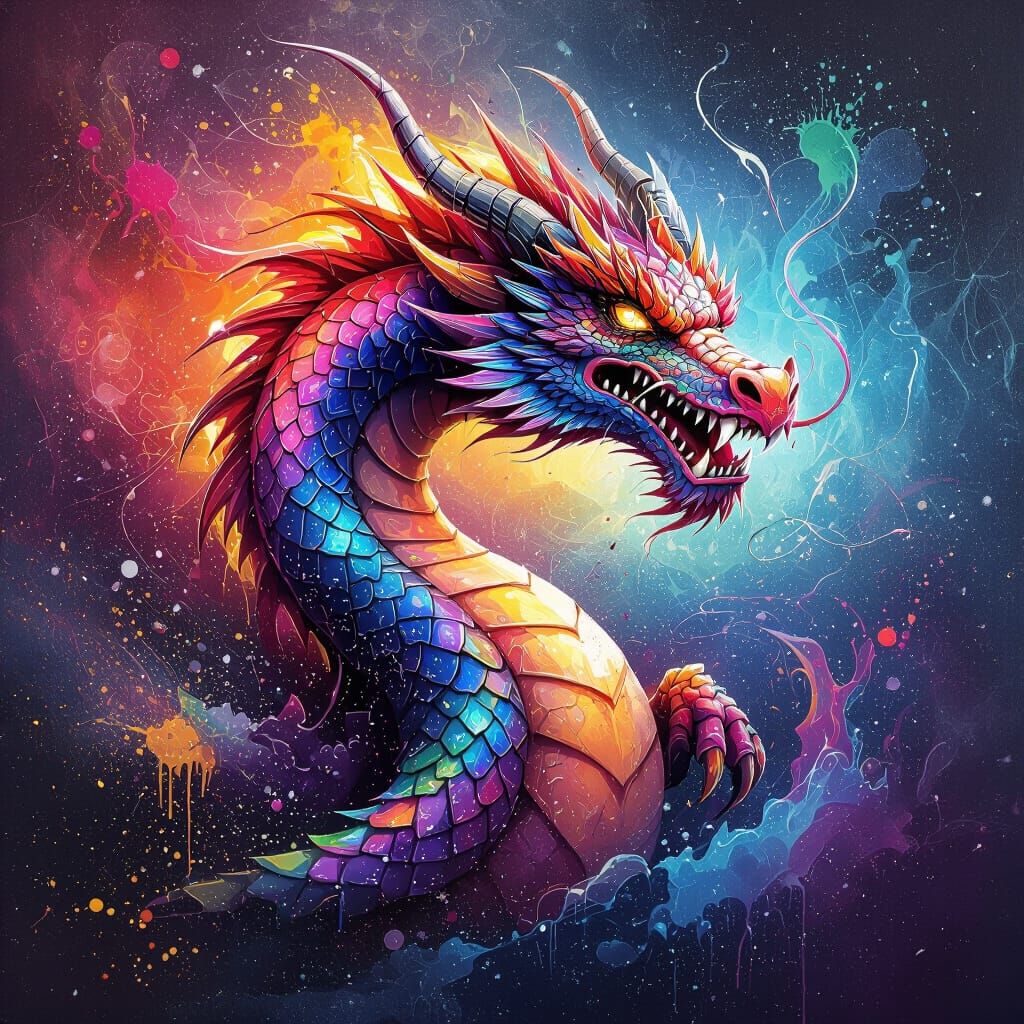 Galactic Dragon in Vibrant Graffiti Art Style