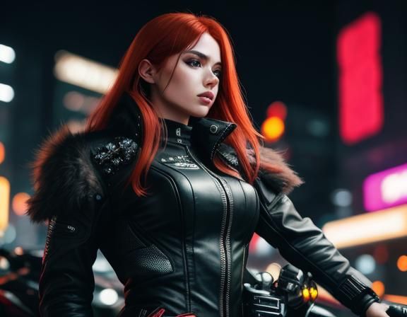 Redhead Biker Girl in Cyberpunk Style