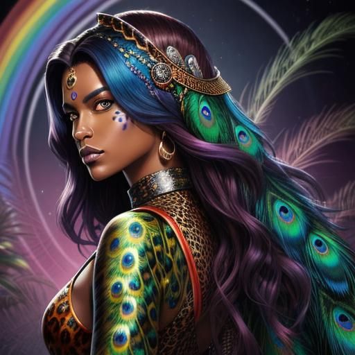 Rainbow Dragon Scale Woman: Comic Book Art Portrait