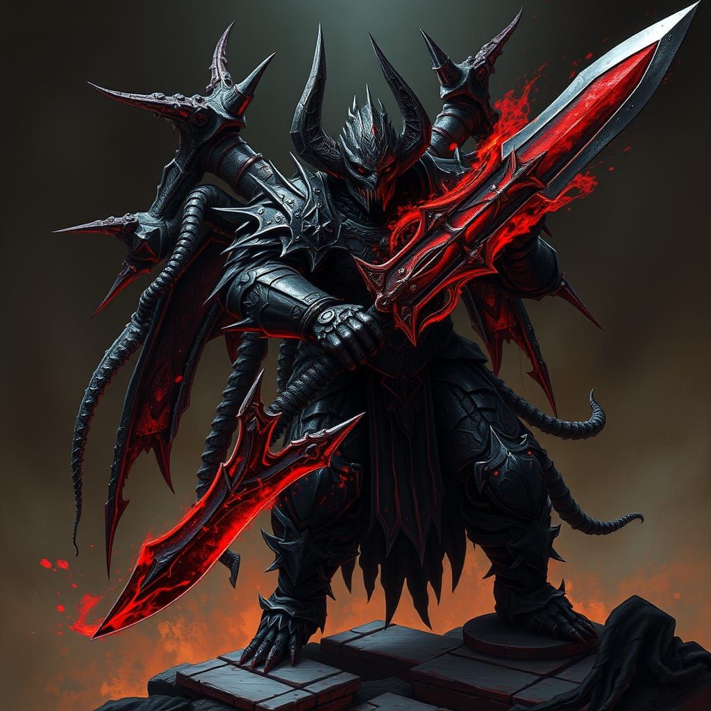 Twisted Herald in Infernal Plate Armor, Dark Gothic Fantasy