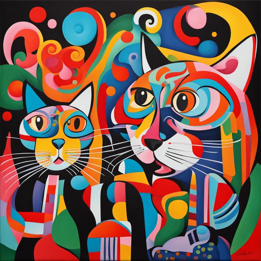 Cats Playing: Cubist Art in Picasso Style