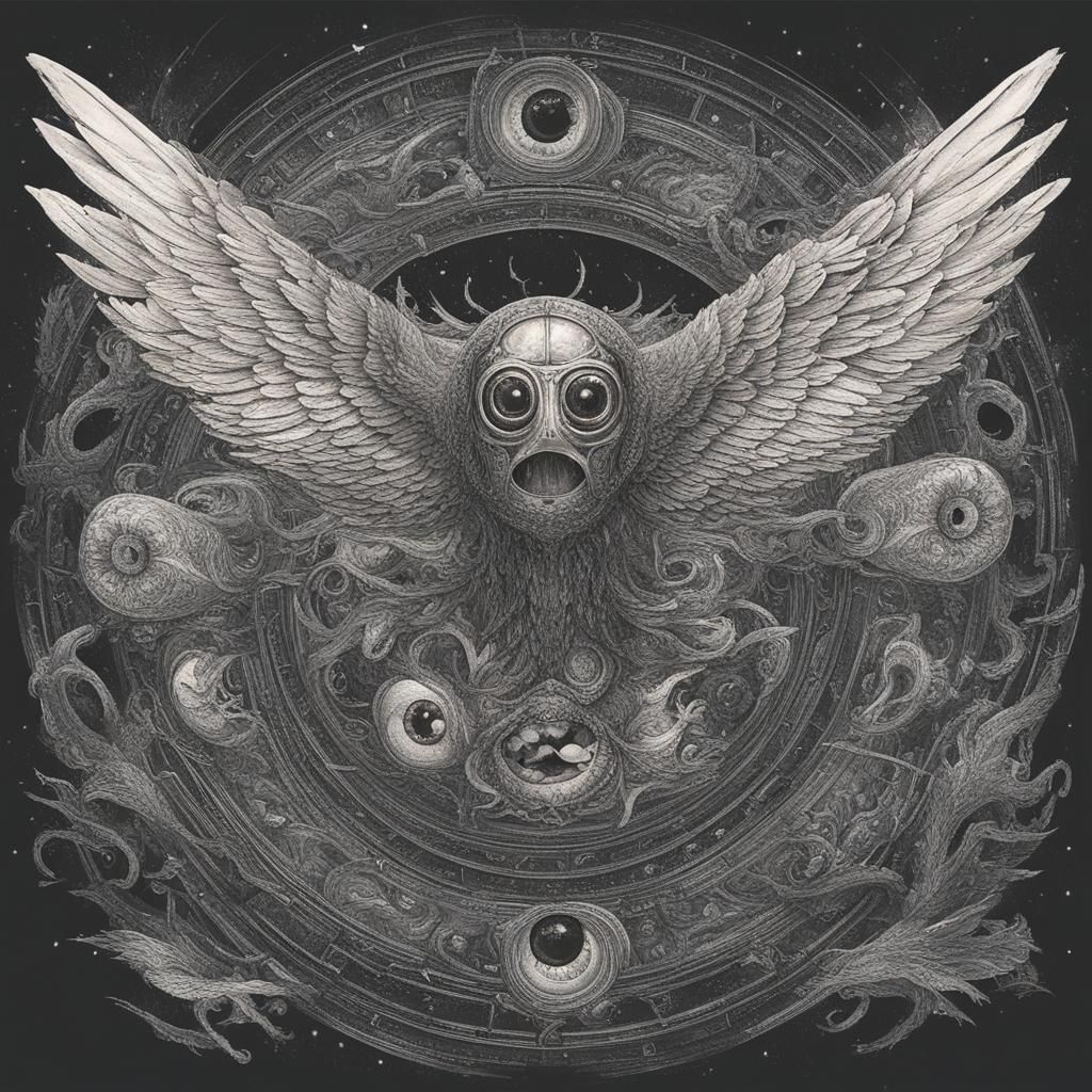 Winged Eye Creature Flying in Sky