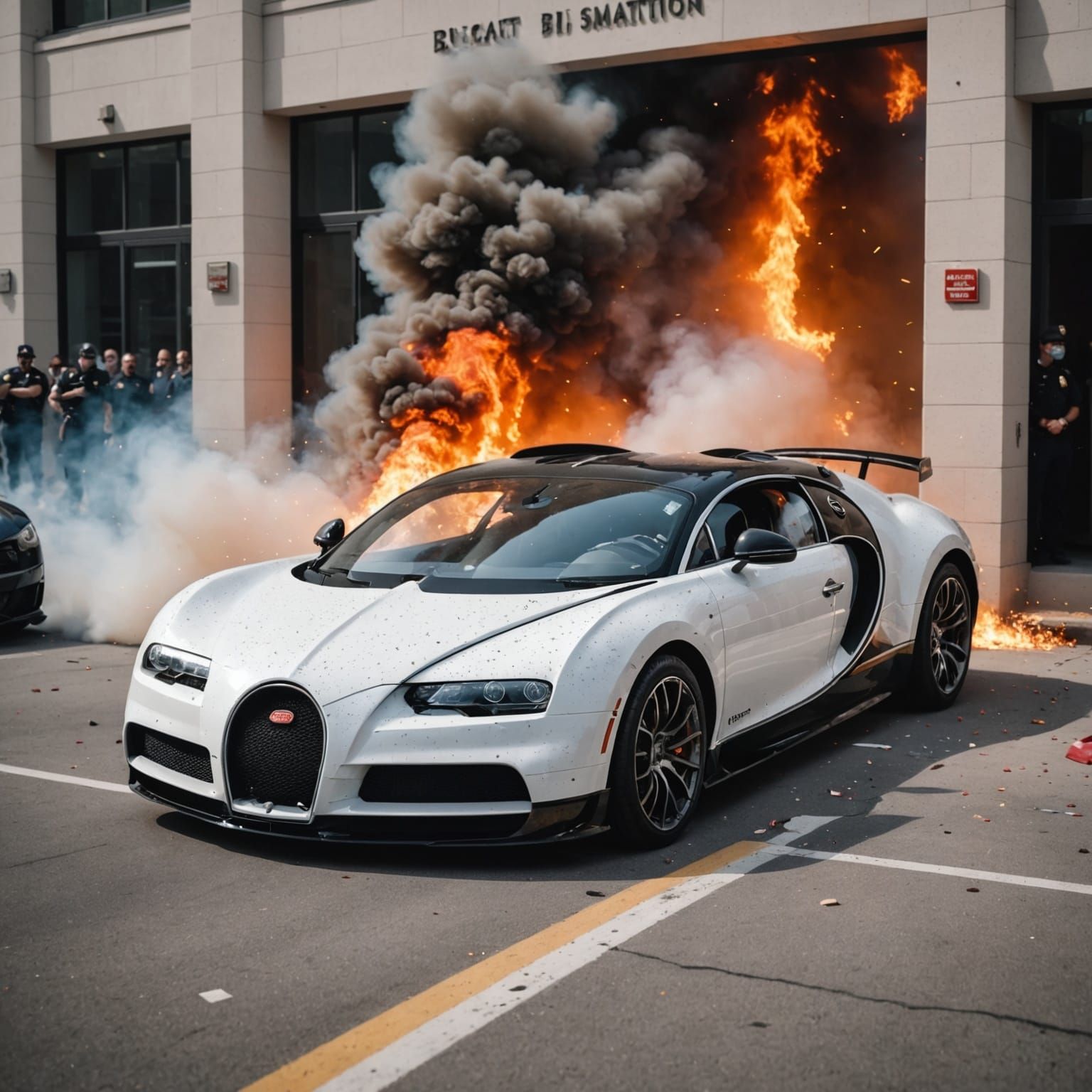 Bugatti Crashes into Wall in Fiery Explosion of Sparkles