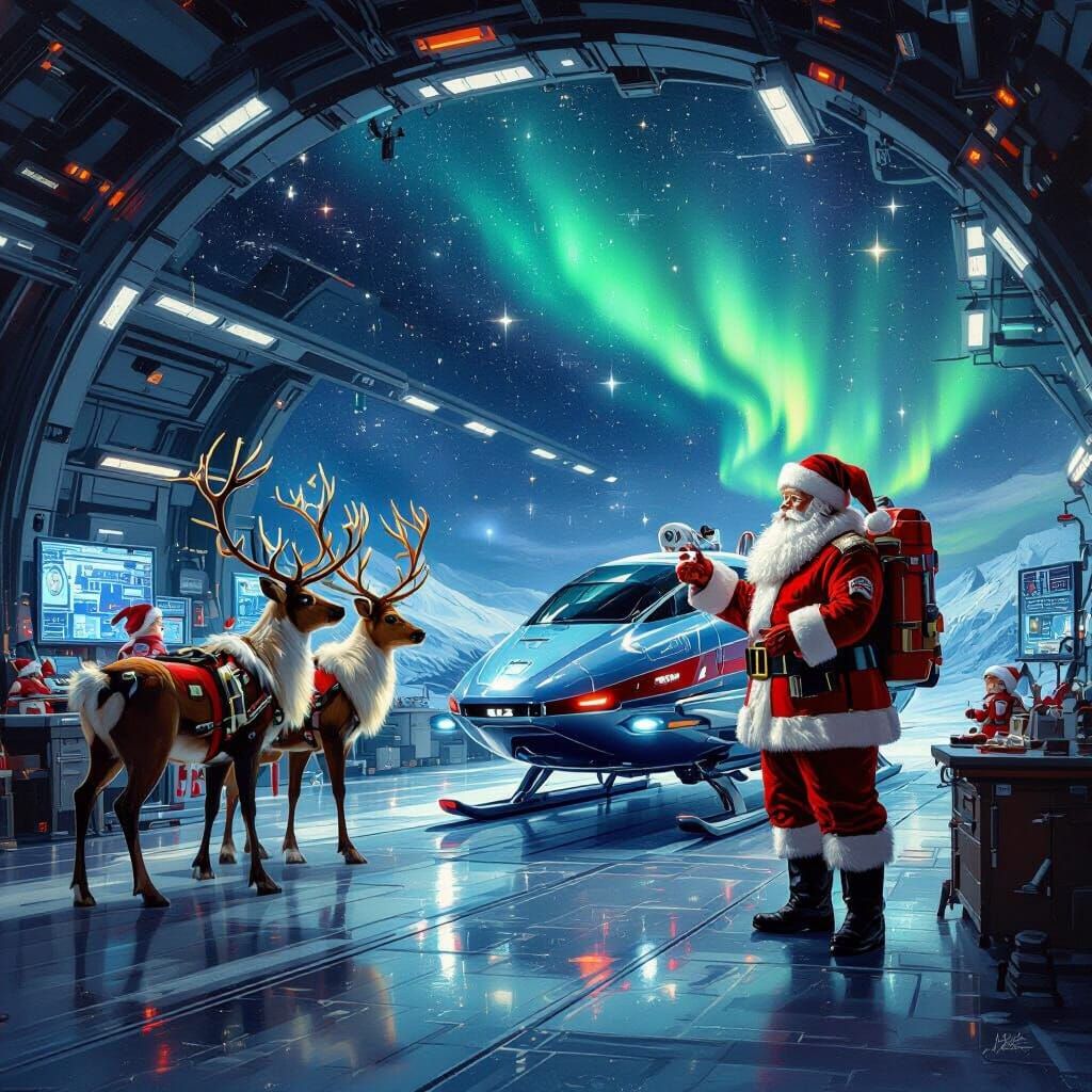 Futuristic Santa's Starship Hangar Workshop