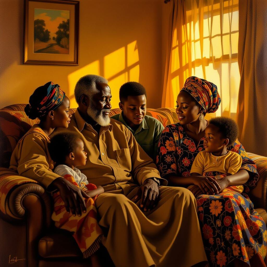 Warm African Family Scene with Dramatic Lighting