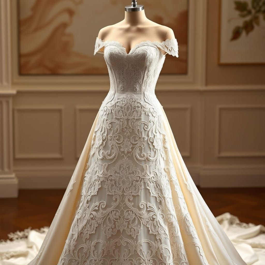 Ethereal American Wedding Gown with Intricate Lace and Spark...