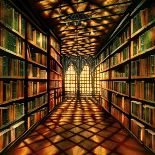 Mysterious Library with Candle in Mixed Media