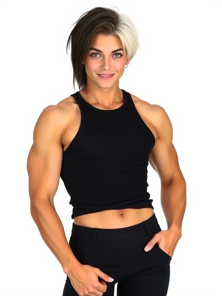 Genderqueer Model with Contrasting Hair and Muscular Physiqu...