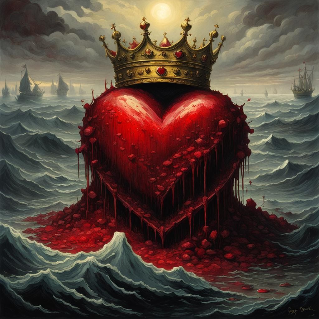 Crowned Bloody Heart in Gothic Horror Style