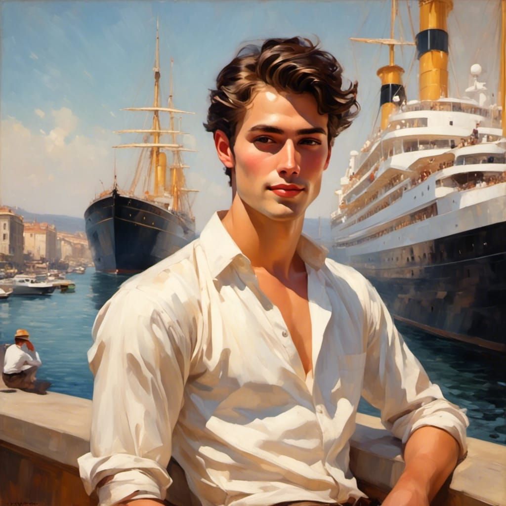 Smiling Spanish Man with Cruise Ship Background