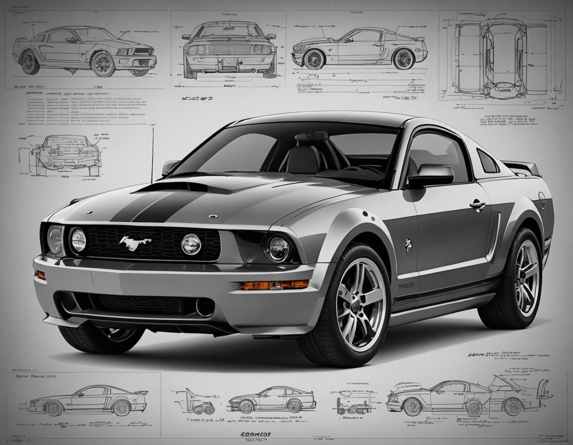 Red 2007 Mustang Blueprints: Design and Engineering
