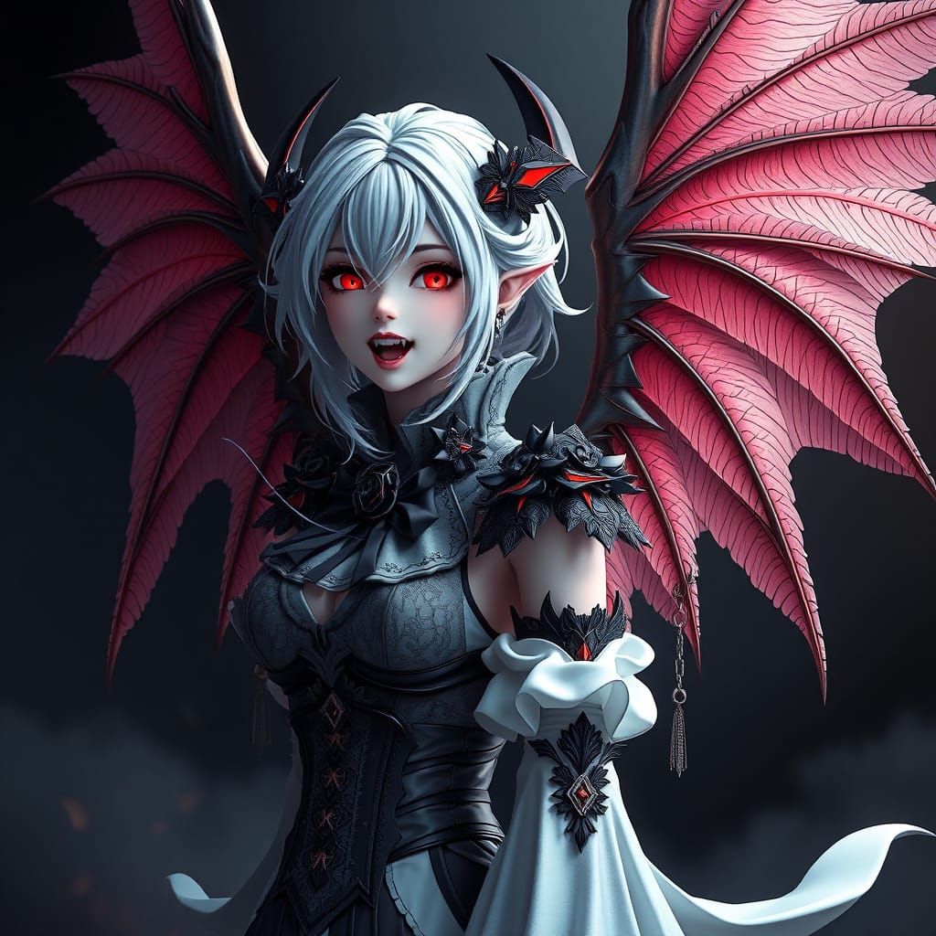 Majestic Vampire Goddess in Gothic Wings and Fangs