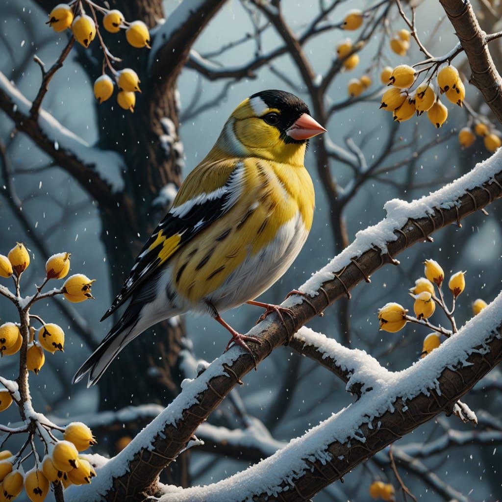 Goldfinch in a winters tree