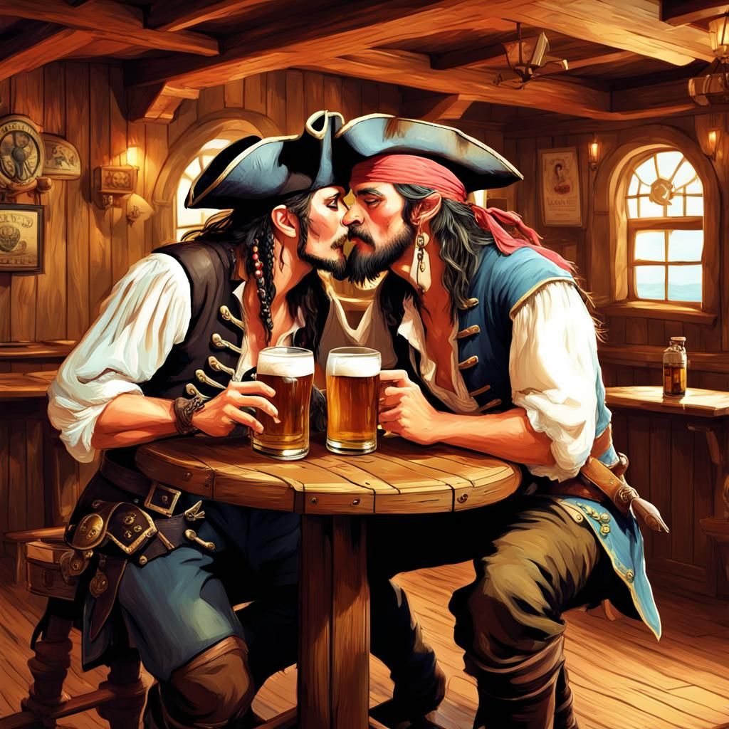 Two Pirates Kissing in a Tavern, Digital Artwork