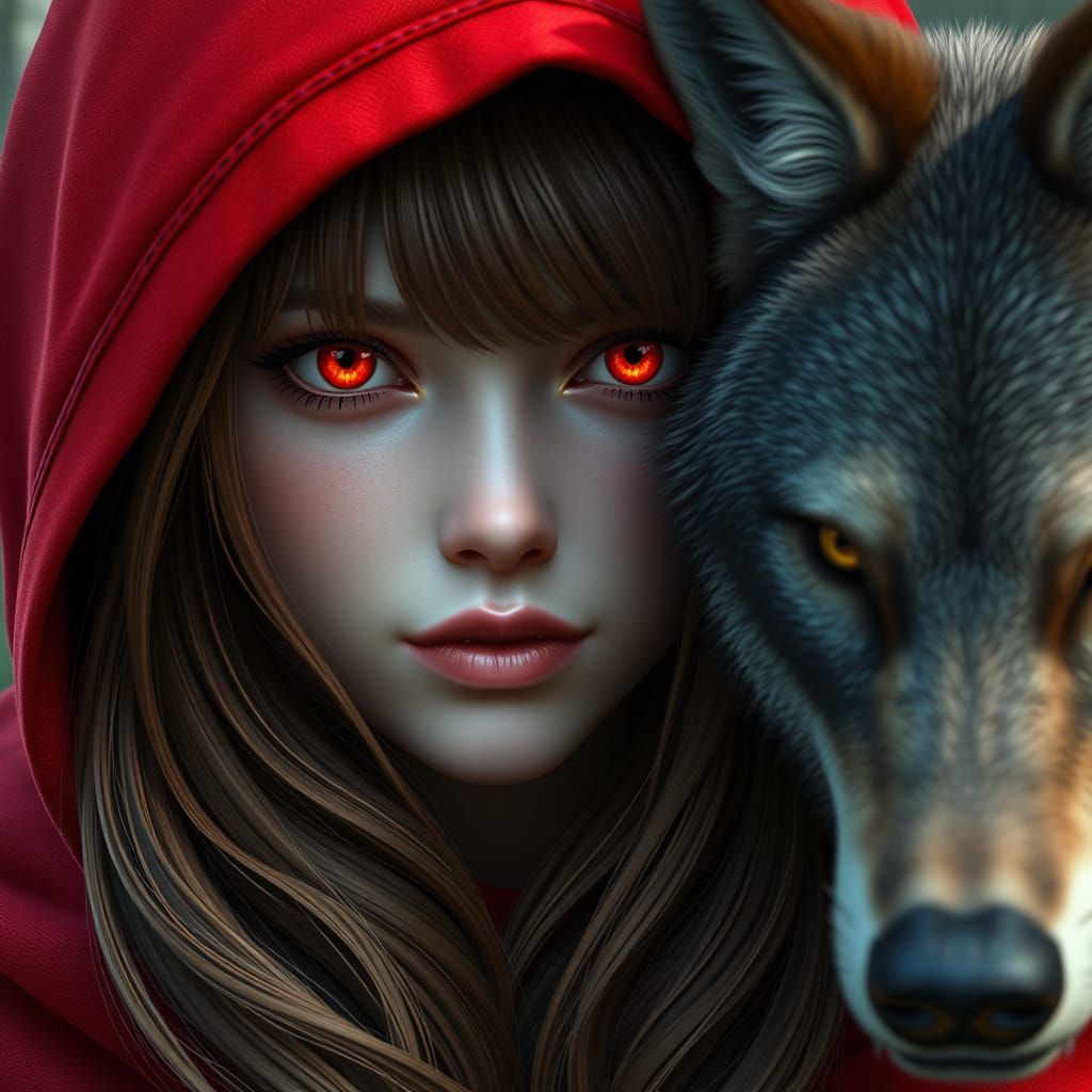 Ethereal Fantasy Figure in Red Hooded Cape