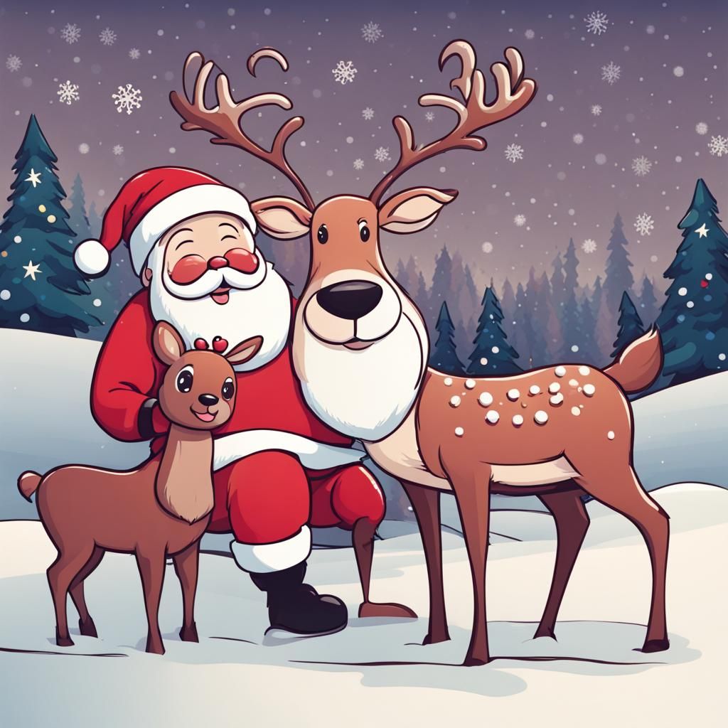 Santa and Rudolf Celebrate Merry Christmas