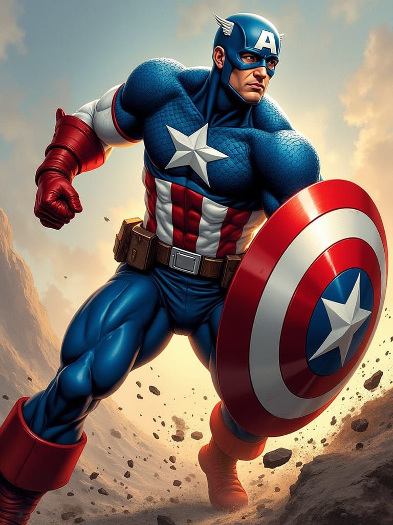 Heroic Captain America in Classic Red Suit Throws Shield