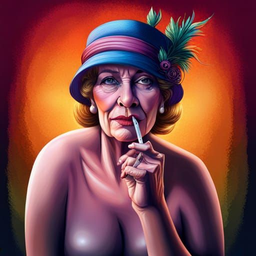 Elegant Woman with Feathered Hat: Hyperrealistic Splash Art