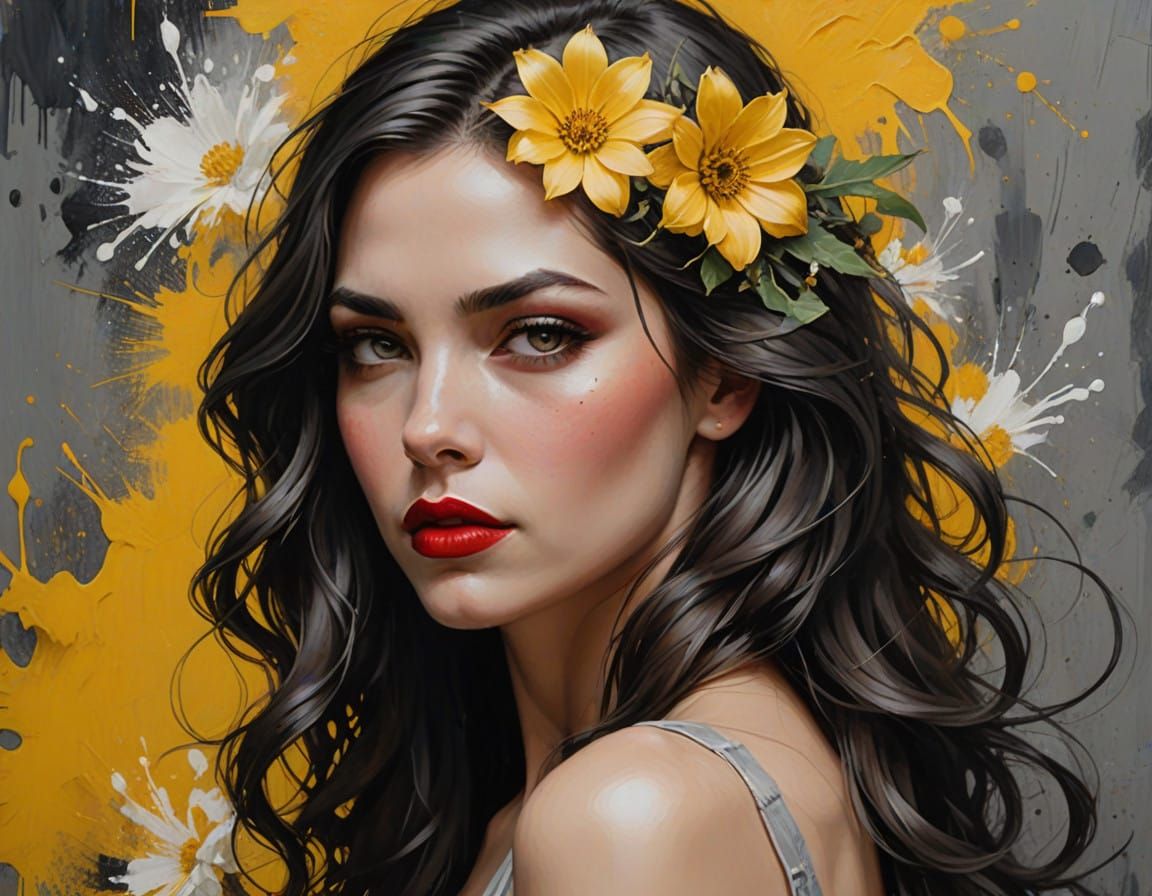 Woman with Dark Hair and Serene Expression