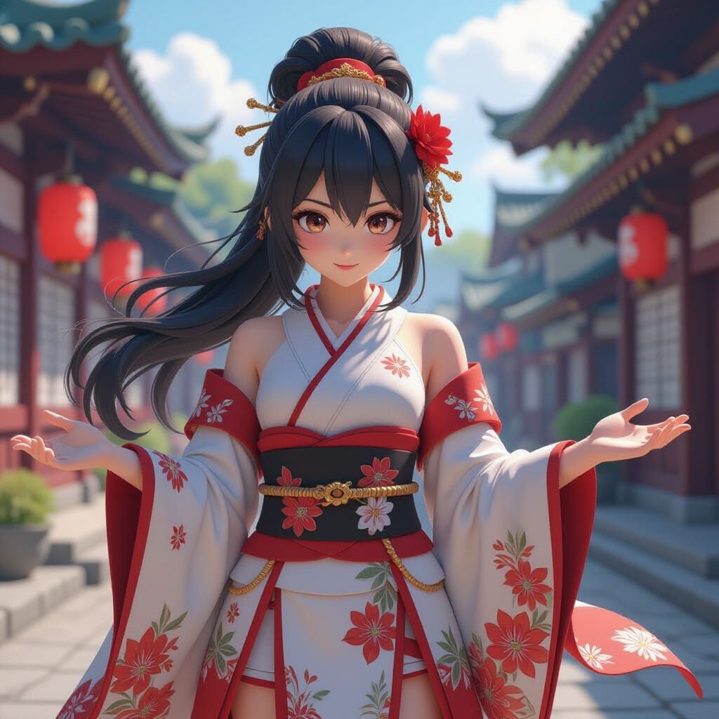 Anime Girl Hero in Gojo Inspired Outfit