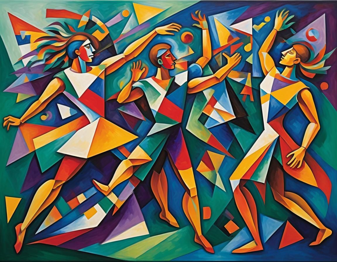 Abstract Dancers in Geometric Cubist Style