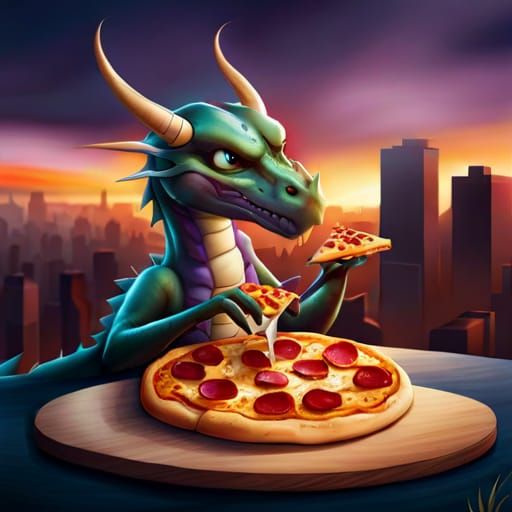 Purple Dragon's Pizza Night: Hyperrealistic Photograph
