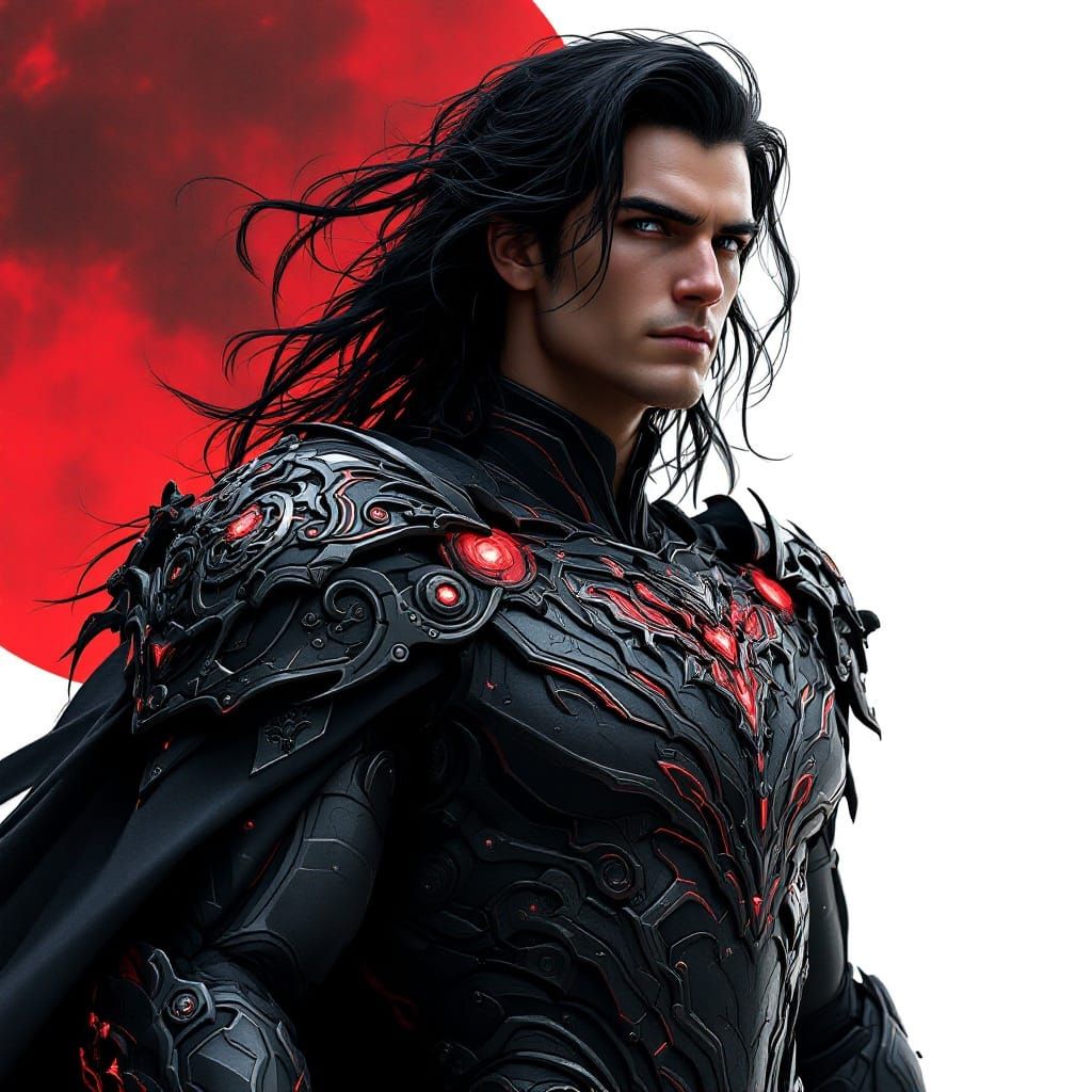 Regal Superman in Rococo Cyber Armor Under Red Sun