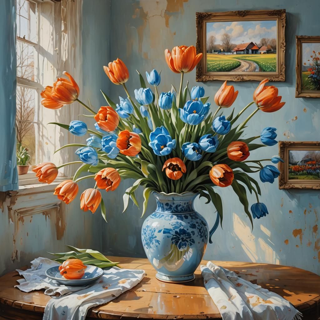 Tulips in Vase: Acrylic Painting Inspired by Impressionists