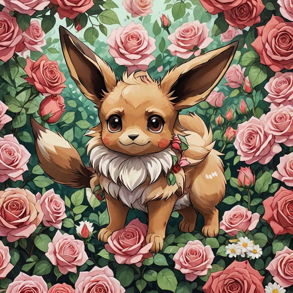 Eevee with Roses in Anime Style