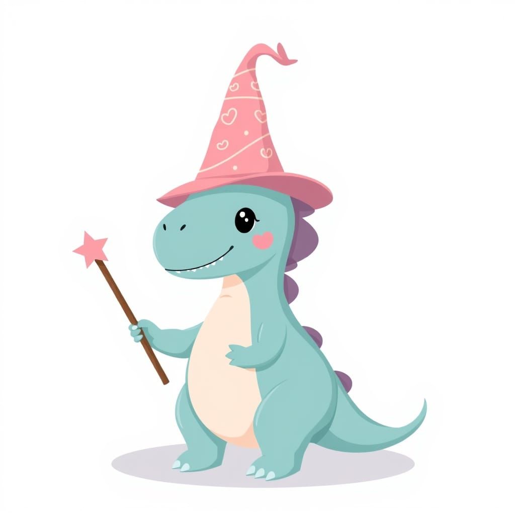 Cute Dinosaur Wizard in Vector Art Style