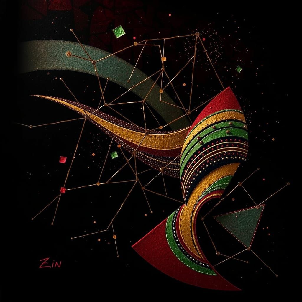 Bold Abstract Geometric Composition in Red, Black, White, Gr...