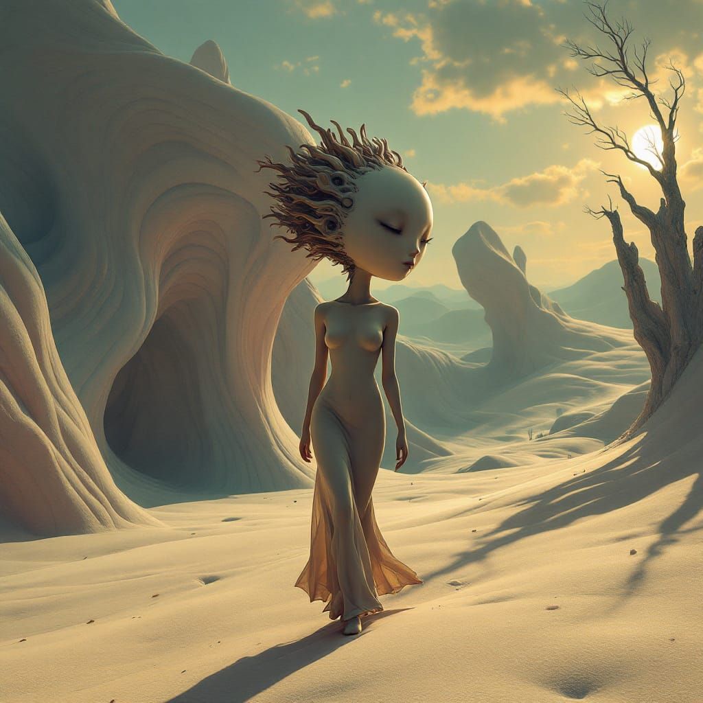 Surreal Woman in Dreamlike Landscape