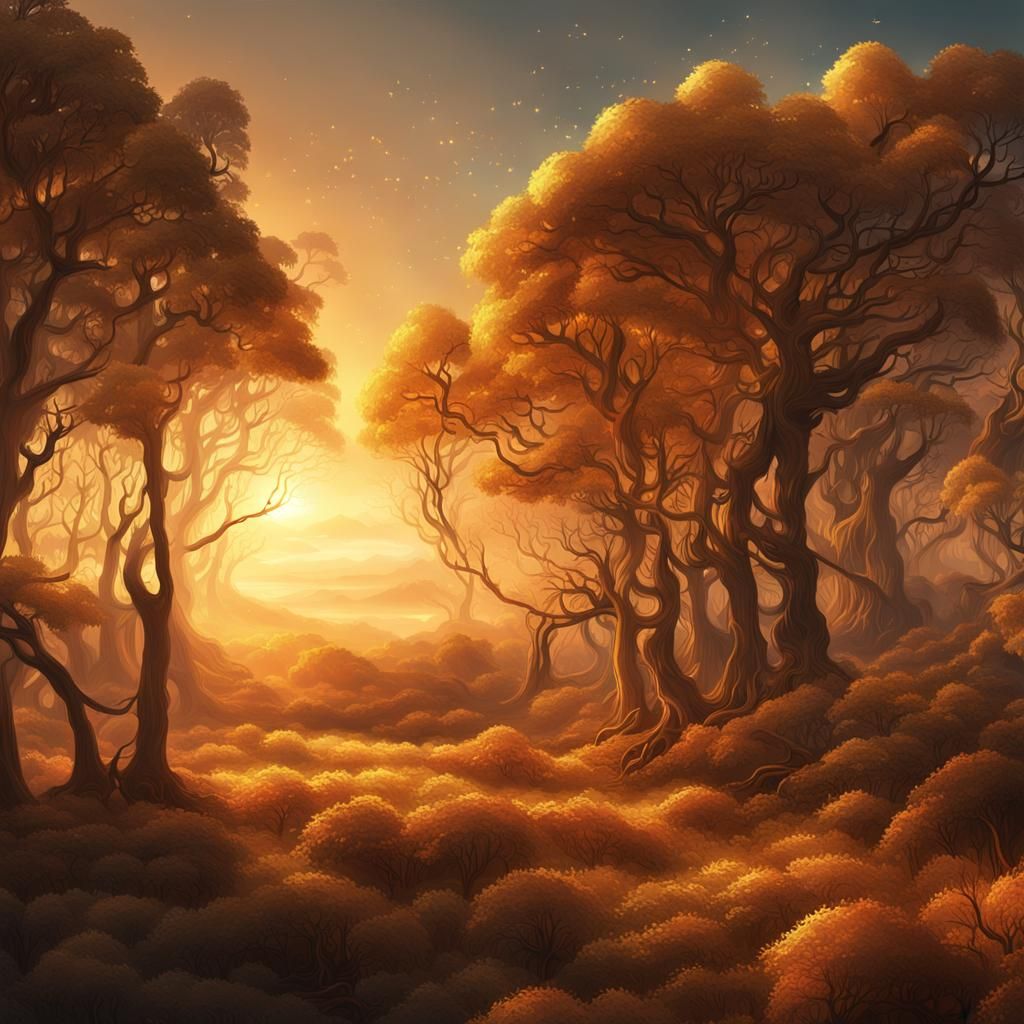 Golden Forest: Cinematic Sunset Digital Painting