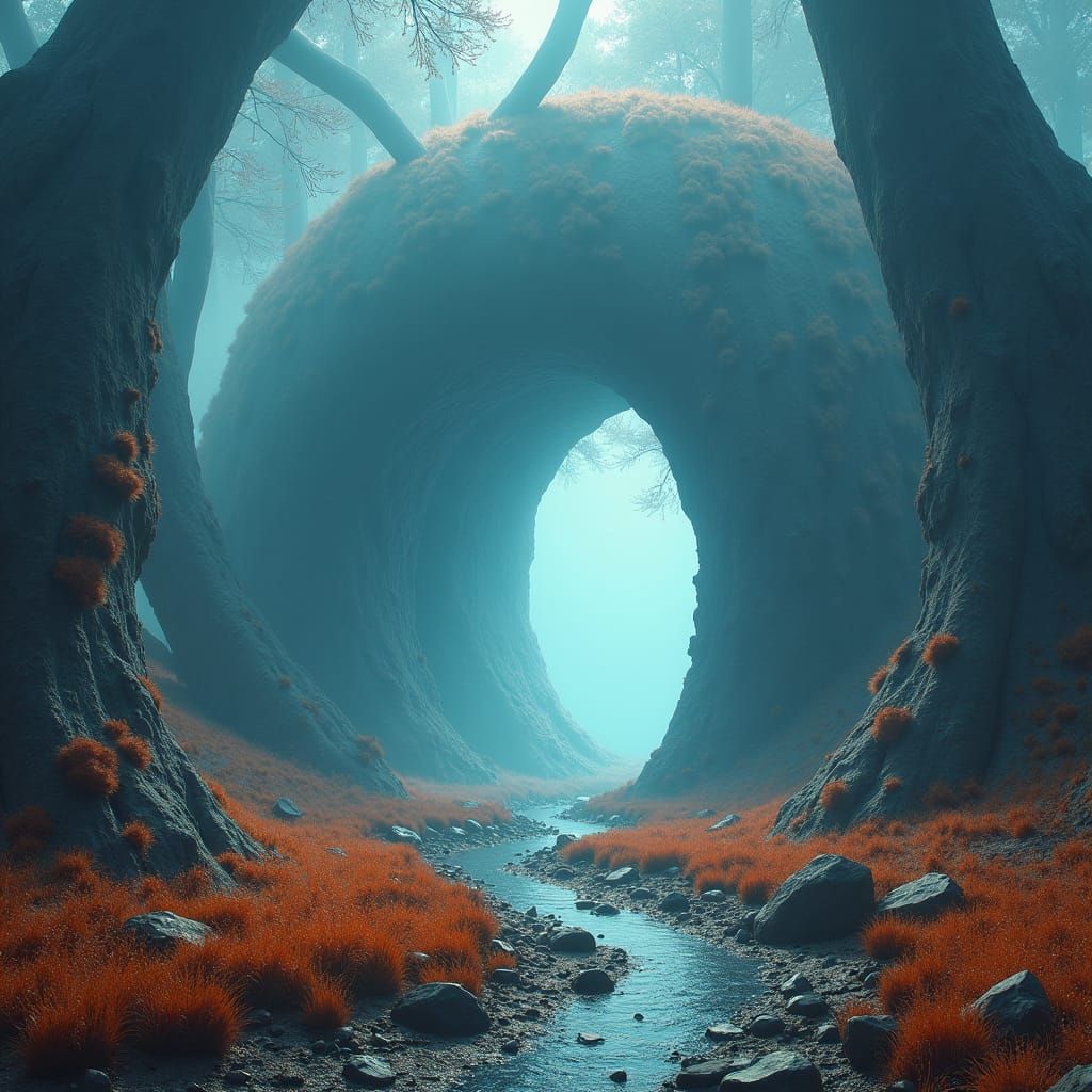 Woolly Fantasy Portal in Atmospheric Matte Painting Style