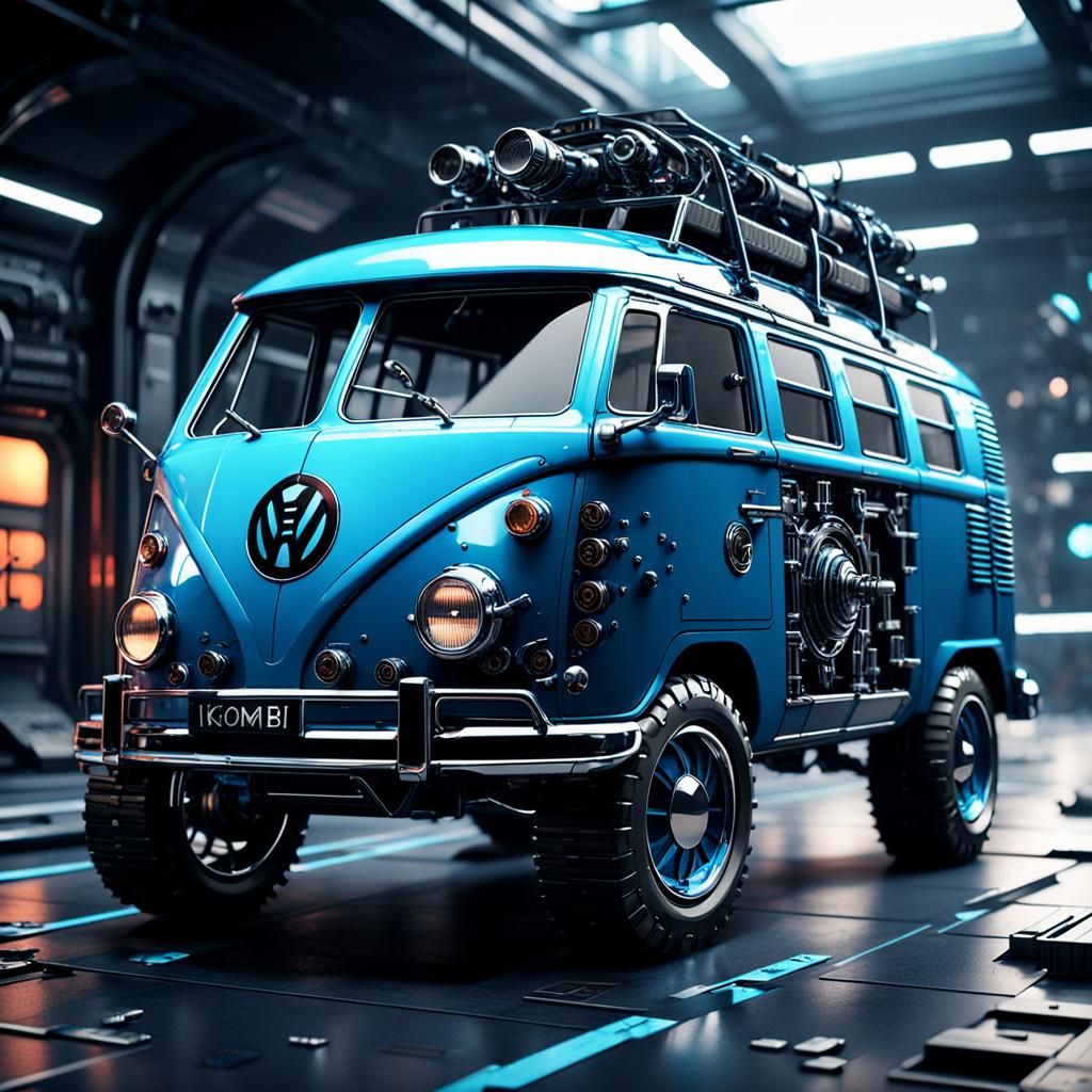 Futuristic Retro Kombi Van in Sci-Fi Style