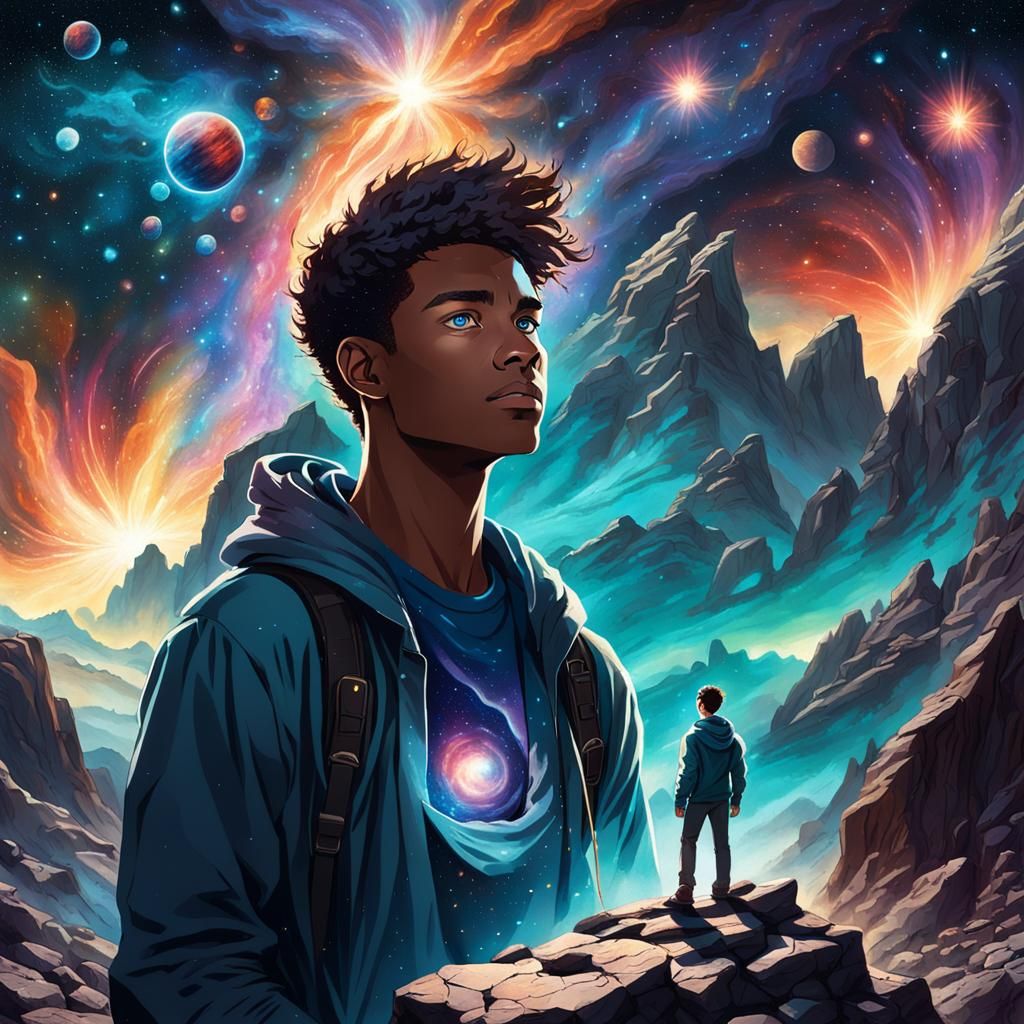Boy beholds Vibrant Nebulae with Wonder