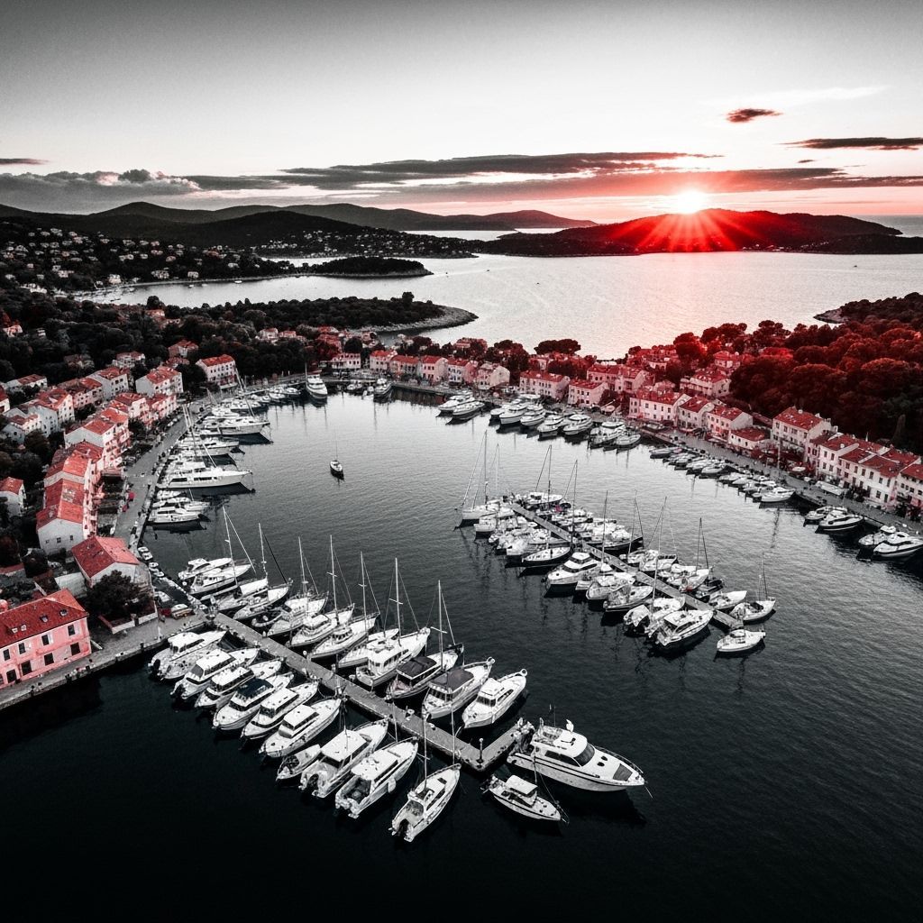 Fantasy Harbour at Sunset in Abstract Expressionist Style