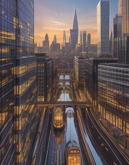 Futuristic London Cityscape at Sunset
