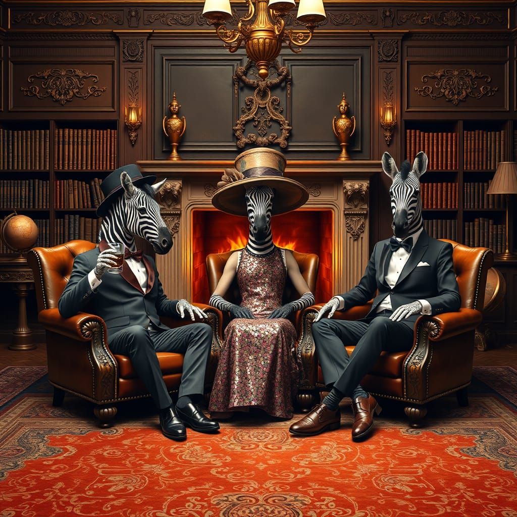 Posh Zebras in a Victorian Library