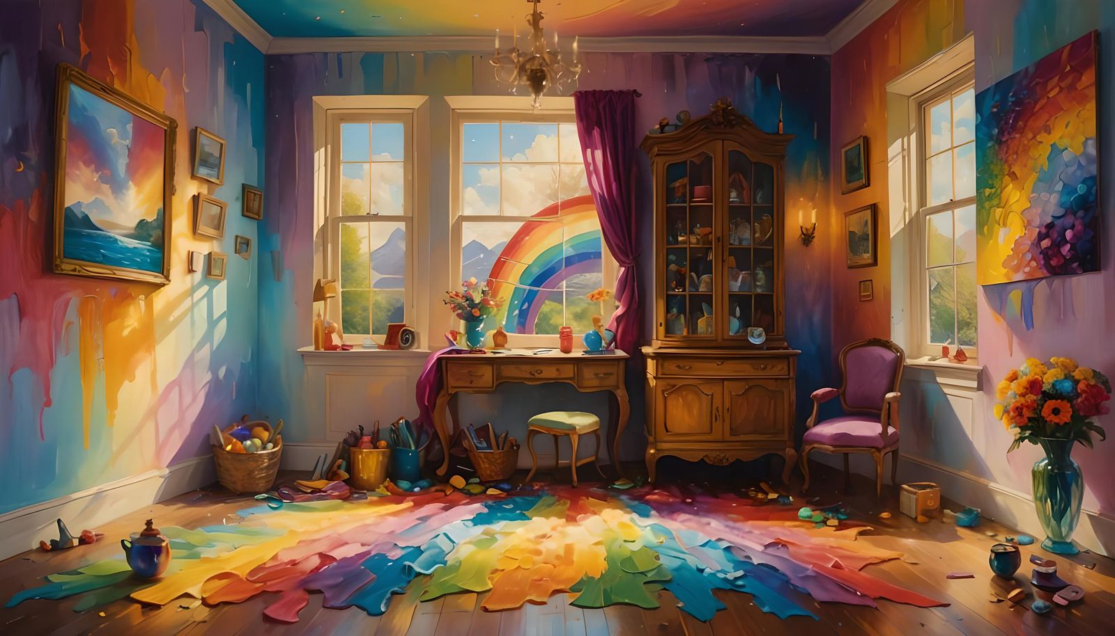 Vibrant Magical Realm with Rainbow Hues and Colors