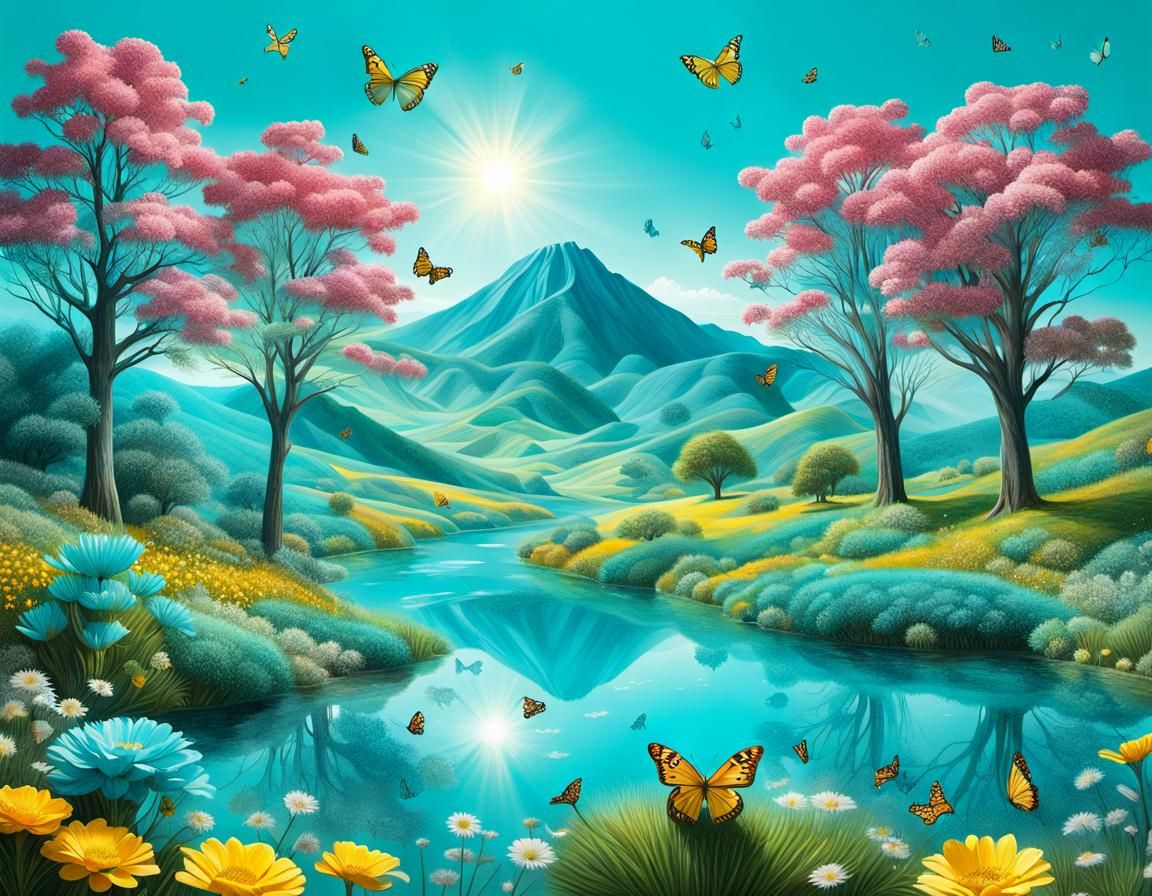 Fluorescent Turquoise Landscape in National Geographic Style