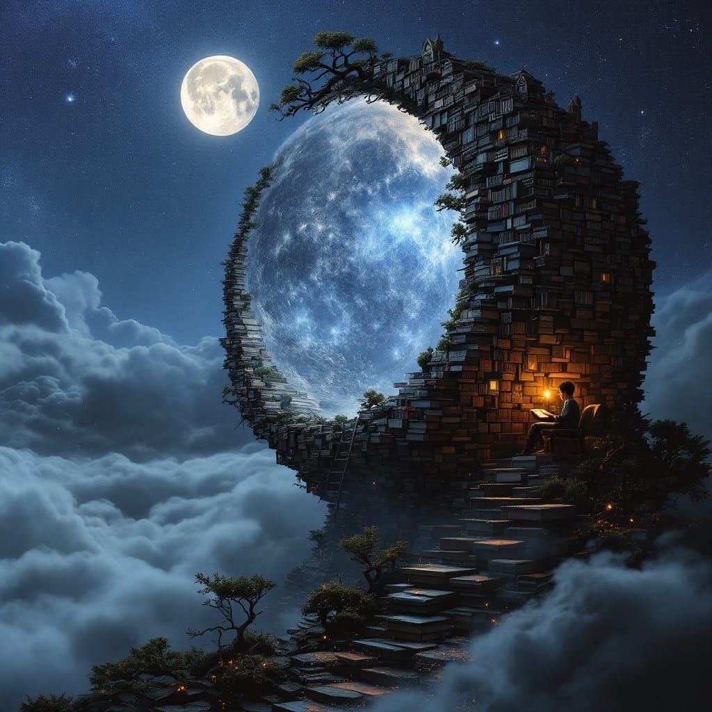Enchanted Lunar Library: A Surreal Masterpiece
