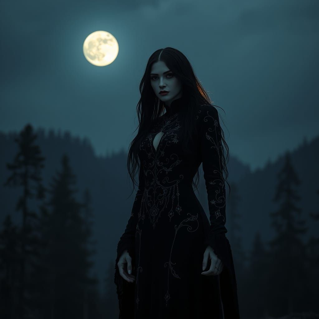 Mystical Mountain Witch Basks in Lunar Glow