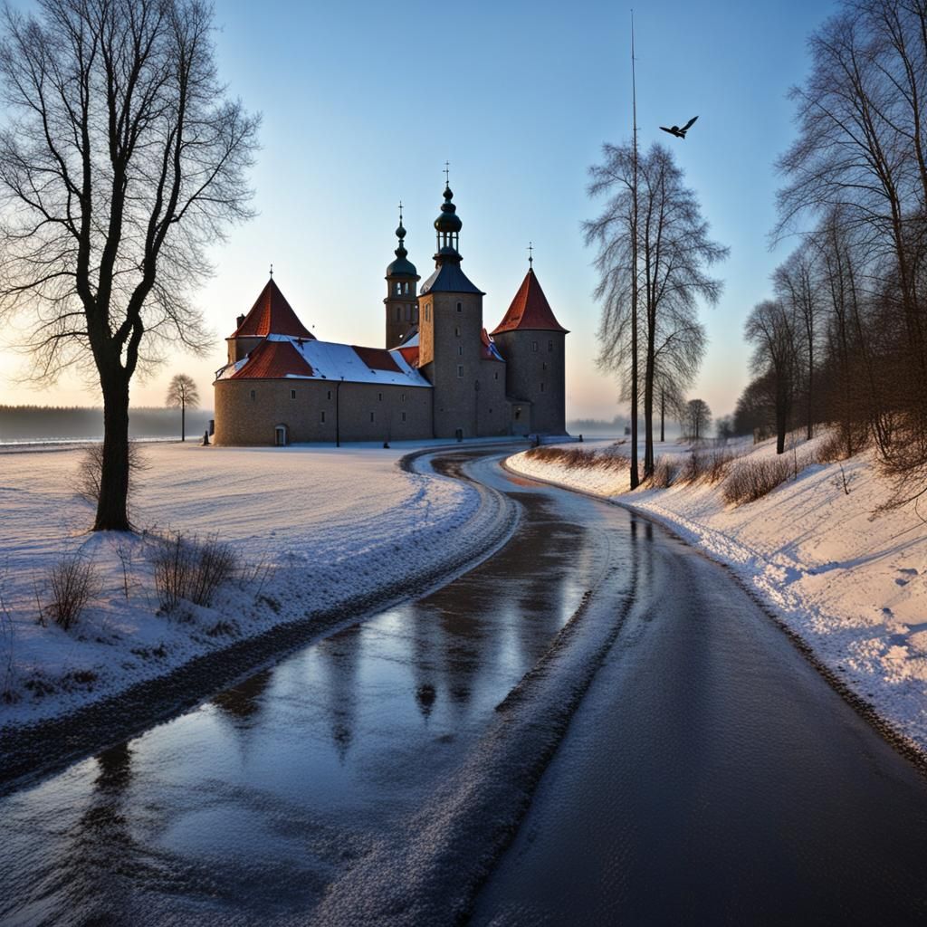 City in Clouds with Lightning Strikes
